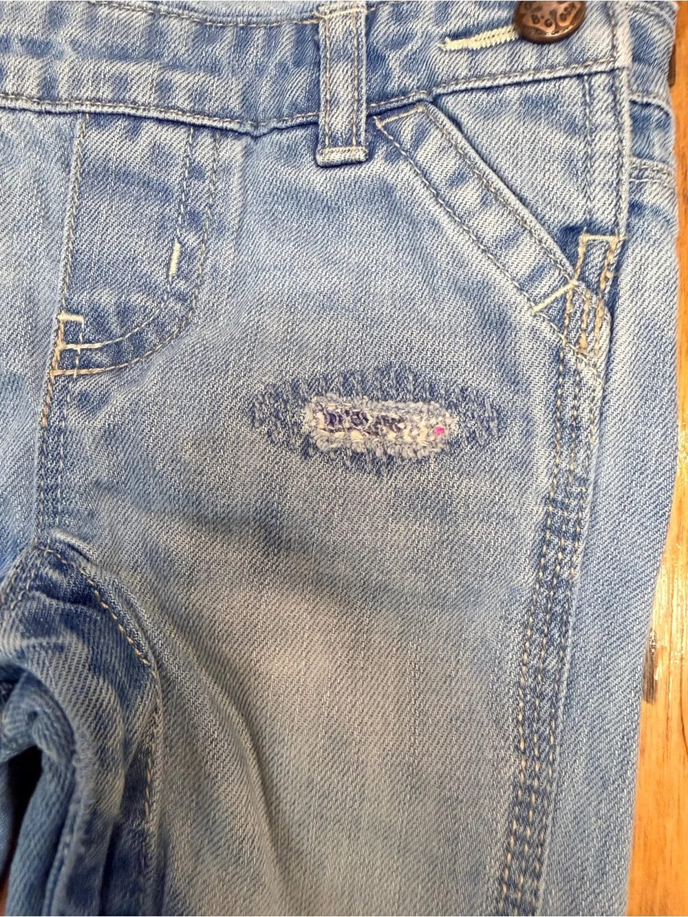 OshKosh B’gosh Overalls Toddler Size 9 Months Blue Distressed Cotton Denim Bibs